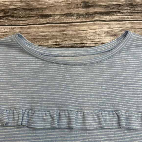 LOFT Women's Stripe Ruffle Soft Tee T Shirt Blouse Top M Med Medium Blue White - Picture 5 of 13